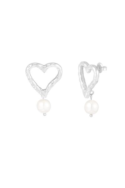 Sweetheart pearls earrings - silver