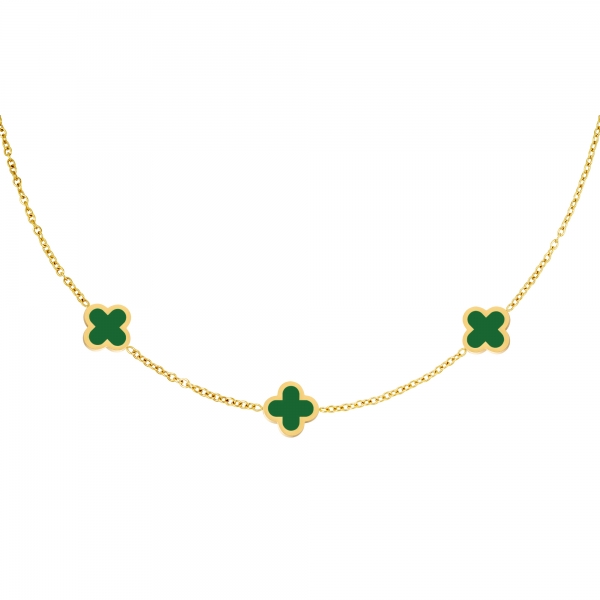 Halskette drei bunte Kleeblätter - dunkelgrün