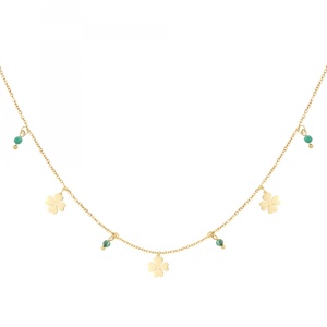 Necklace four-leaf clovers & stones