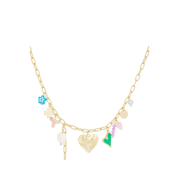 Charm necklace with colored charms - gold