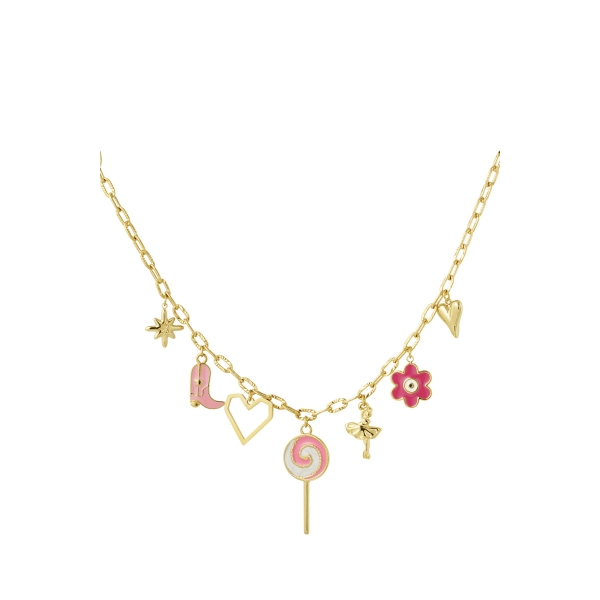 Halskette mit Süßwarenladen-Anhänger – Rosa/Gold  