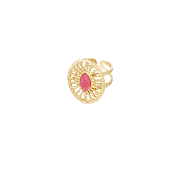 Ring round baroque with stone - fuchsia