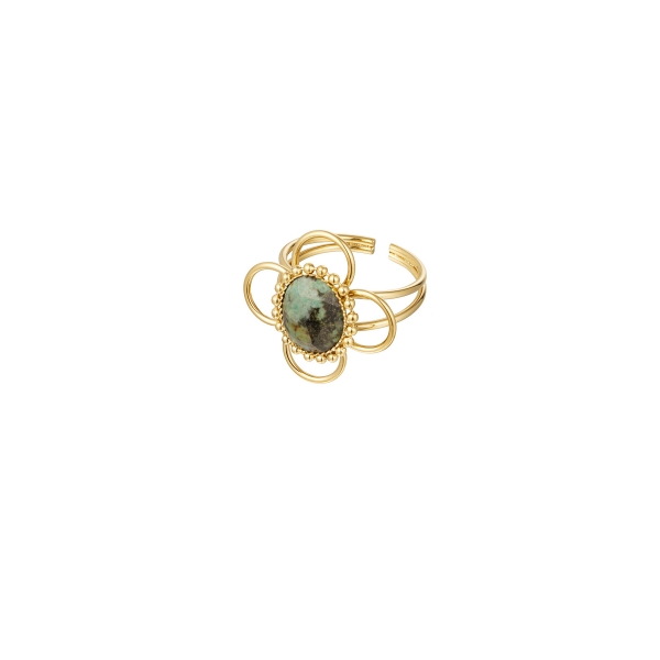 Ring classy flower with stone - gold color/green