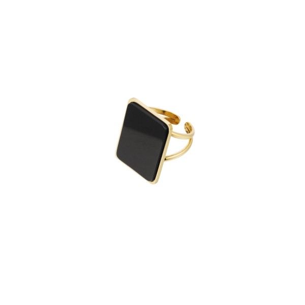 Ring vierkante steen - goud/zwart