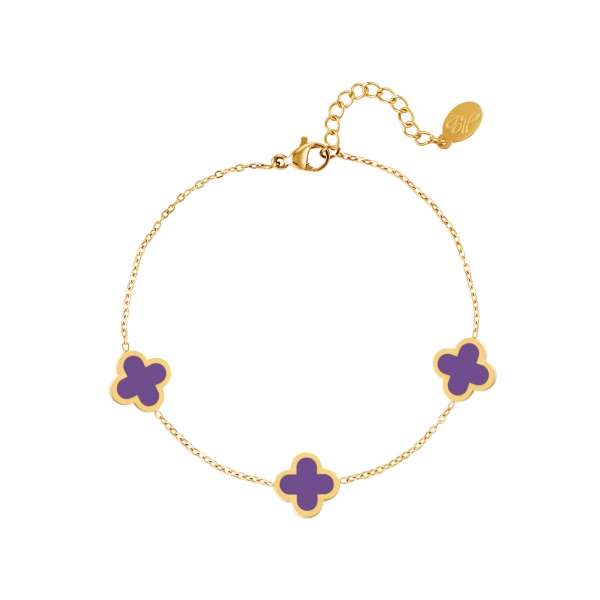 Bracelet three colorful clovers - purple