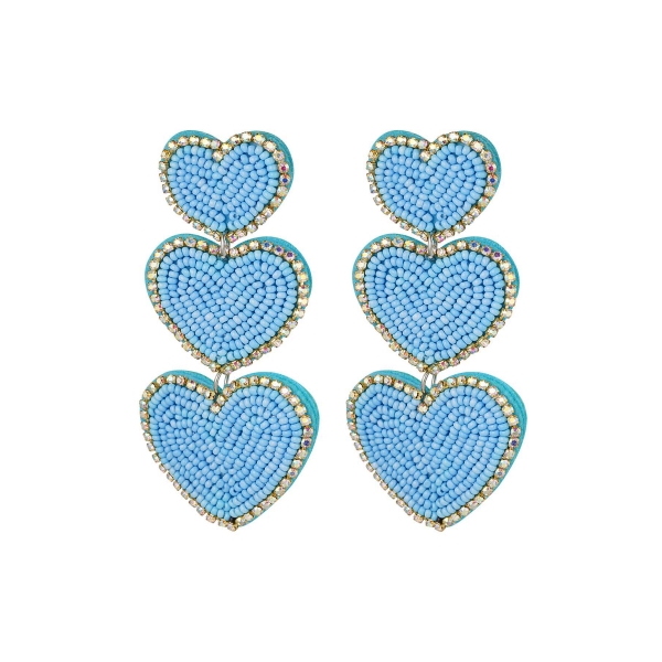 Boucles d'oreilles perles 3 x coeur - bleu