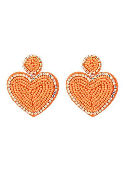 Earrings beads heart &amp; circle - orange glass