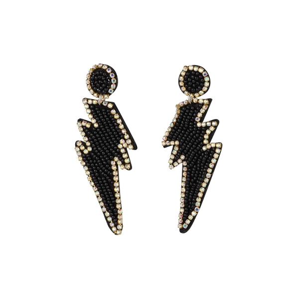 Earrings beads lightning bolt - black glass