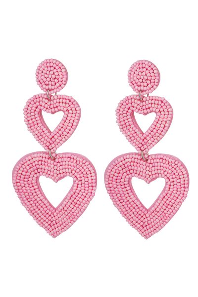 Boucles d'oreilles double cœur rose