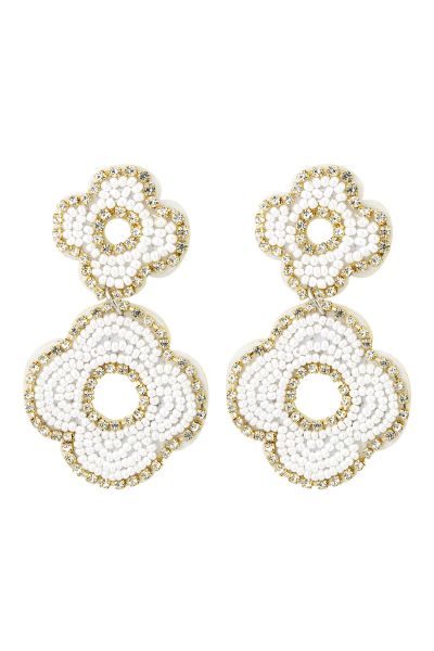 Earrings beads double flower - white