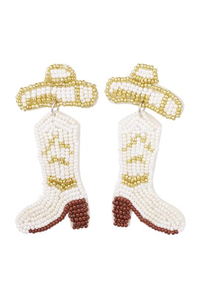 Beaded earrings boot - cream glass beads