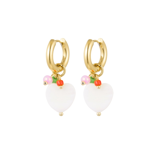Boucles d'oreilles coeur coquillage avec perles - doré acier inoxydable
