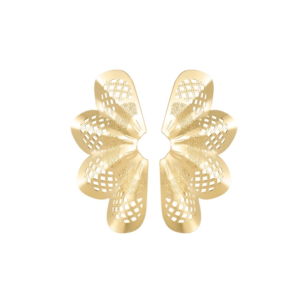 Pendientes de botón media flor con estampado - cobre dorado