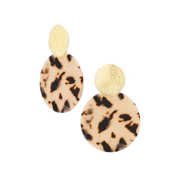 Statement earrings with print - gold/camel