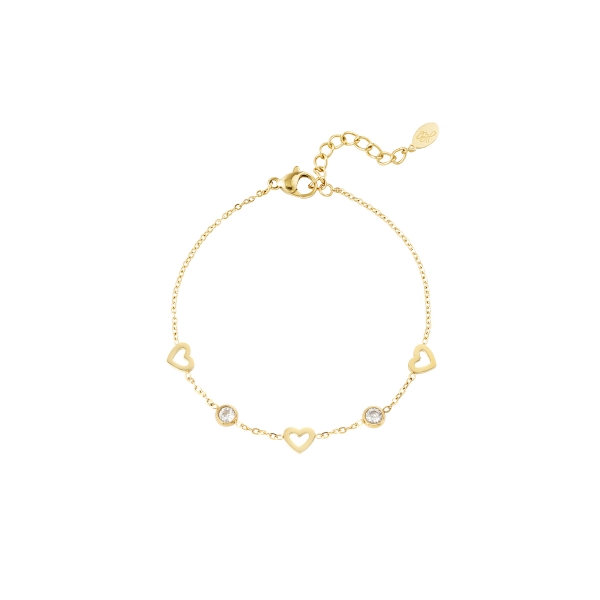 Bracelet with heart and diamond charms - gold