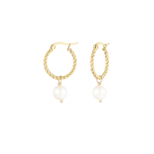 Round rope earring with pearl pendant - gold