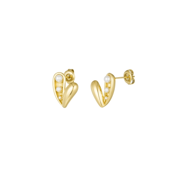 Open pearl heart earrings - gold