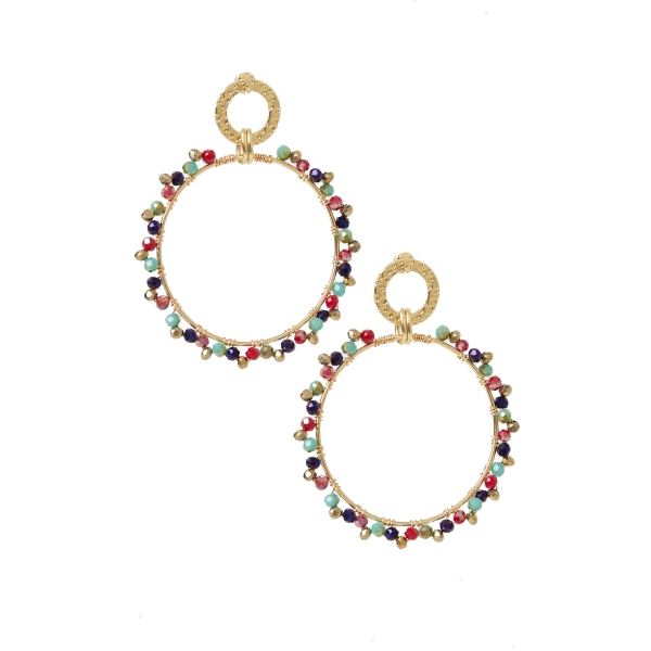 Doppelkreisohrringe mit Perlen – Kupfer – Gold/Mehrfarbig