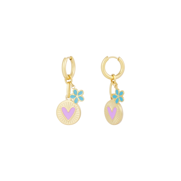 Flower love charm earrings - gold