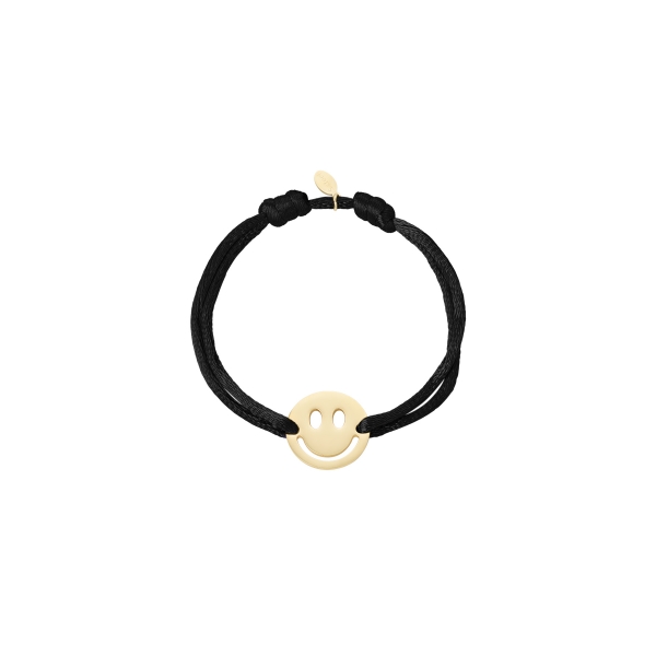 Satin bracelet with smiley - black