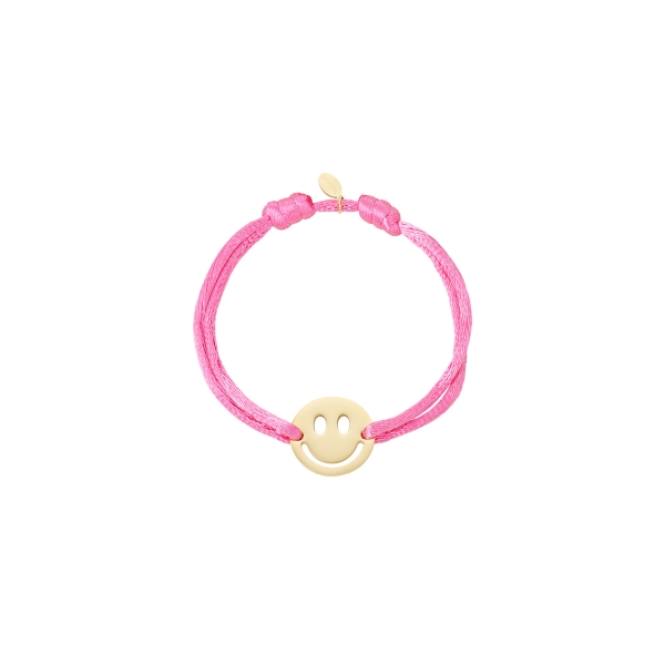 Satin bracelet with smiley - pink