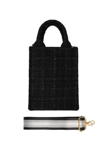 Desenli ve askılı el çantası - siyah black polyester
