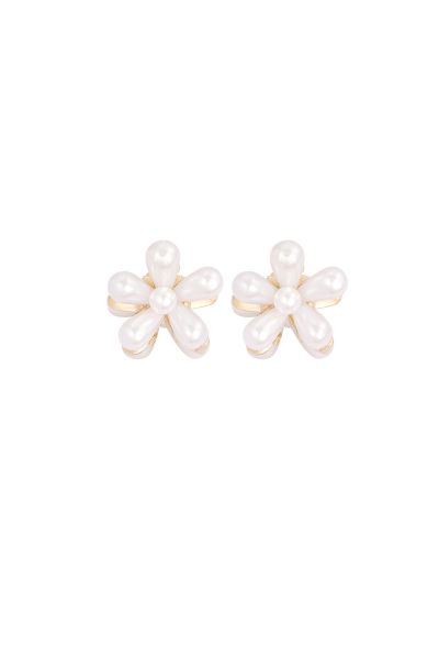 Pearl flower hair clip - white gold