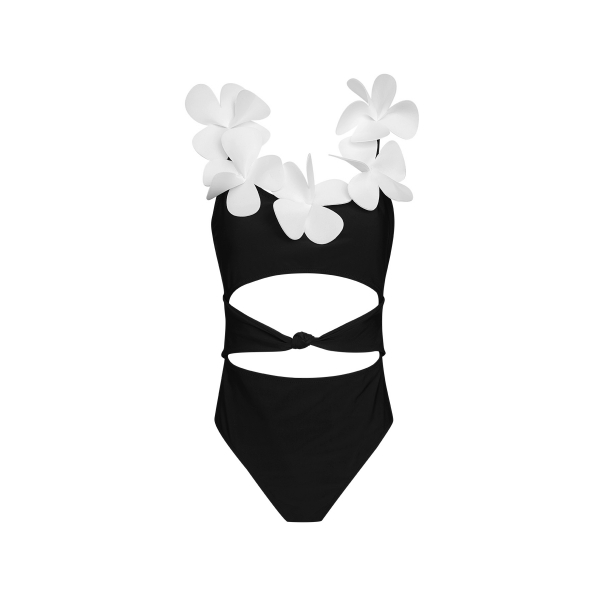 Badeanzug mit weißen Blumen - Black L