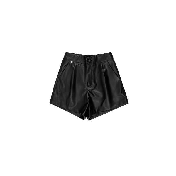 Pu leather high waisted shorts - black