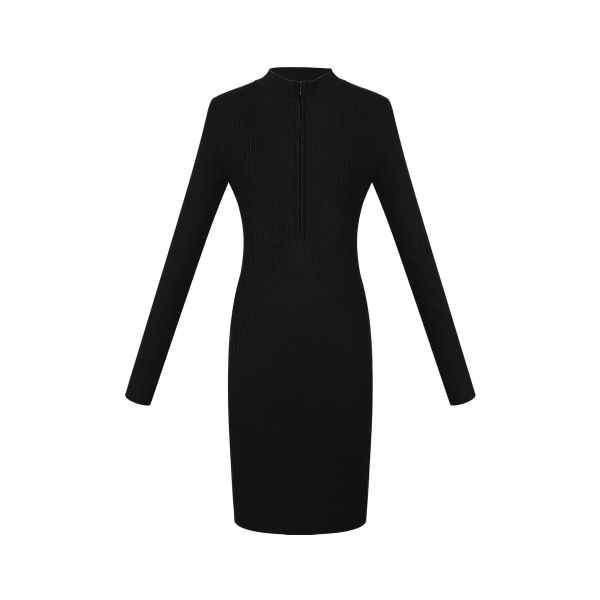 Midi dress with zipper - black