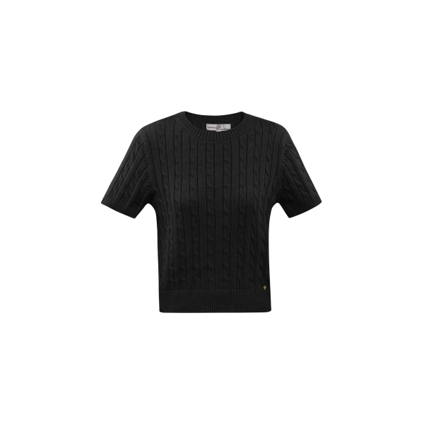 Knitted sweater with cables and short sleeves small/medium – black