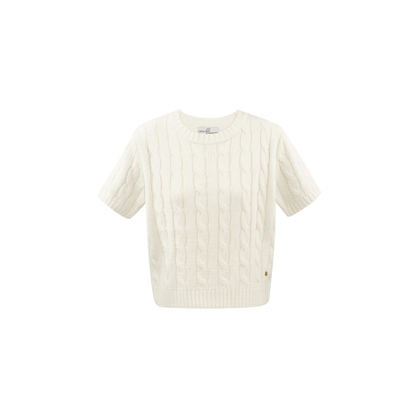 Classic knitted sweater with cables and short sleeves small/medium – off-white
