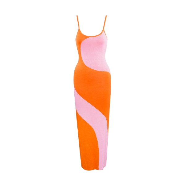 Organic print dress - pink orange