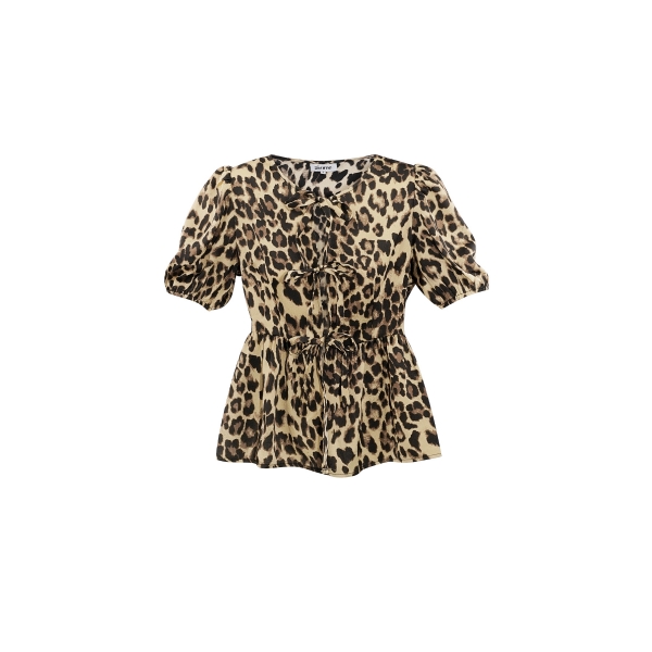 Blusa con peplum imprescindible estampado de leopardo - marrón