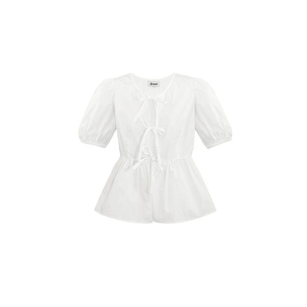 Blusa con peplum imprescindible y lazos - blanco