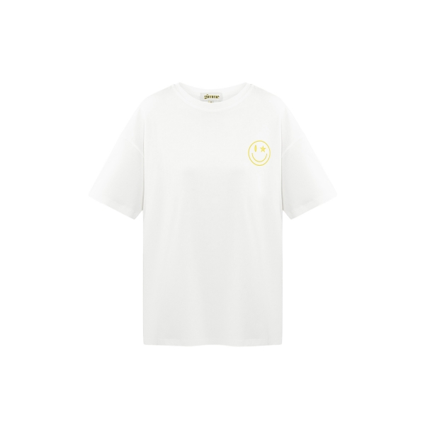 T-shirt happy life smiley - wit