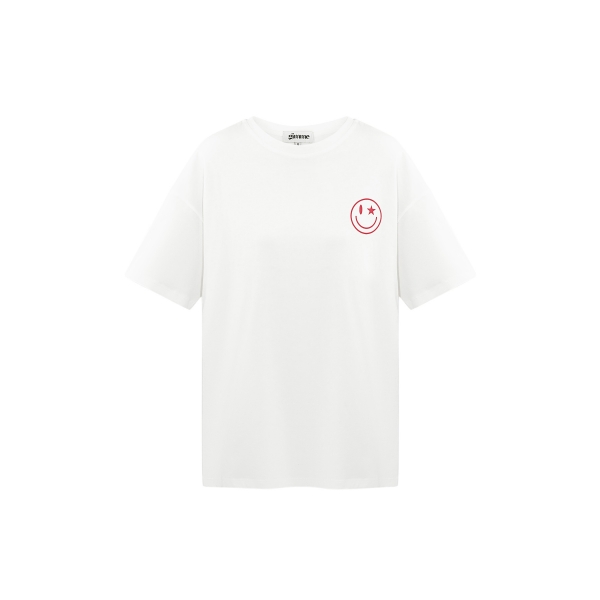 T-shirt smiley happy life - blanc et rouge