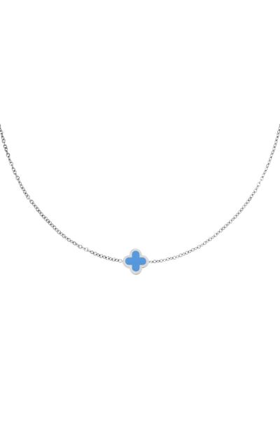 Necklace colored clover blue & silver stainless steel