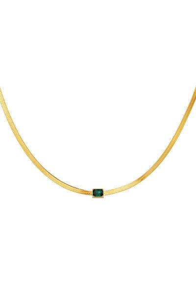 Stainless steel necklace square charm green & gold