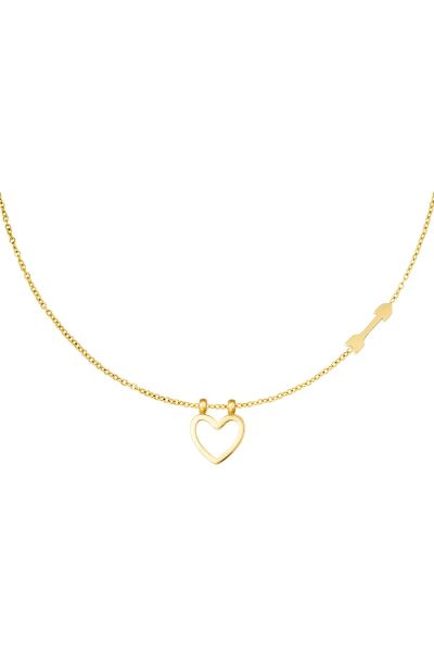 Necklace with heart and arrow  gold stainless steel