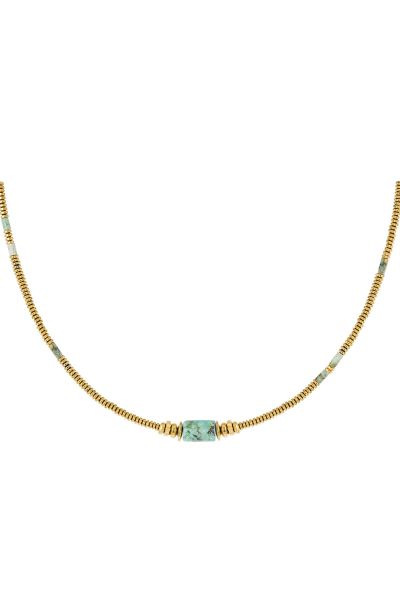 Necklace thin beads with charm - natural stones collection green &amp; gold stainless steel