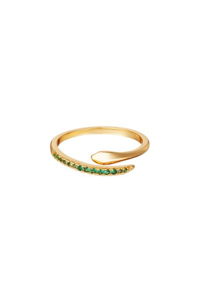 Adjustable snake ring with zircon stones green copper one size