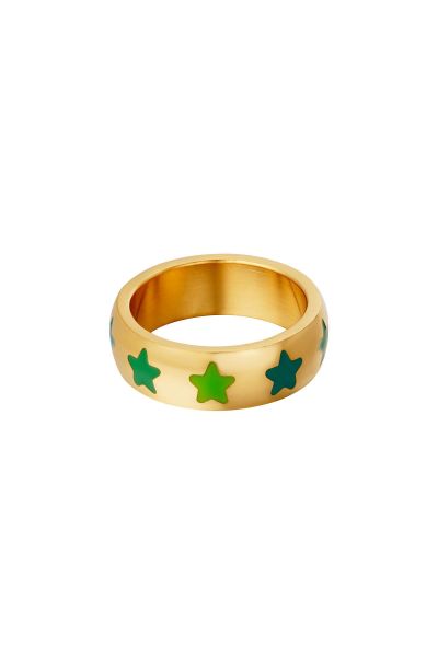 Stainless steel ring with stars green 17