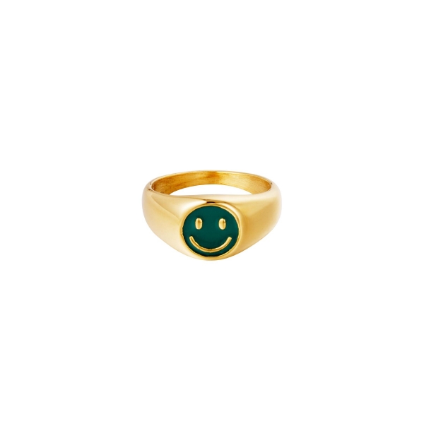 Stainless steel smiley rings colorful green 16