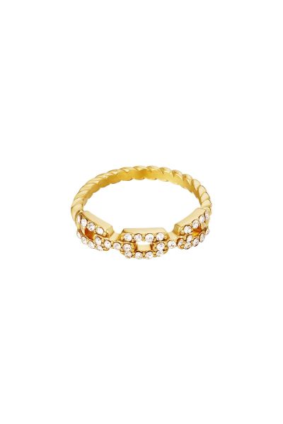 Ring in chain style and diamonds gold stainless steel 16