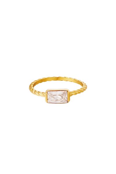 Ring rectangle twist gold stainless steel 17