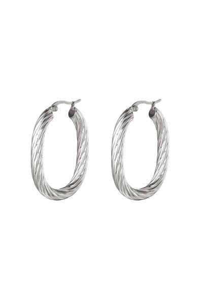 Twisted oval stainless steel earring silver