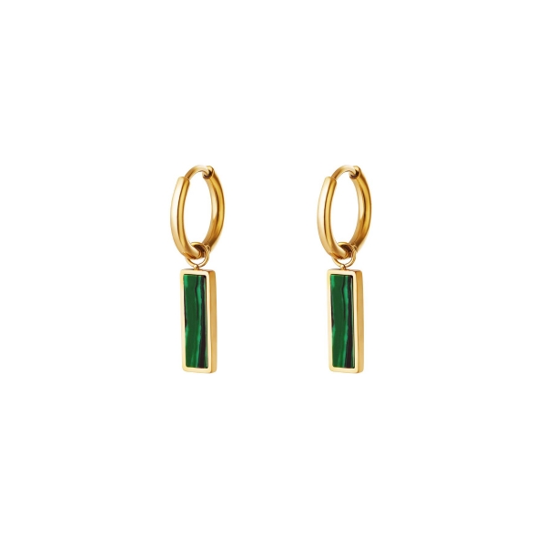 Green bar earrings  gold stainless steel