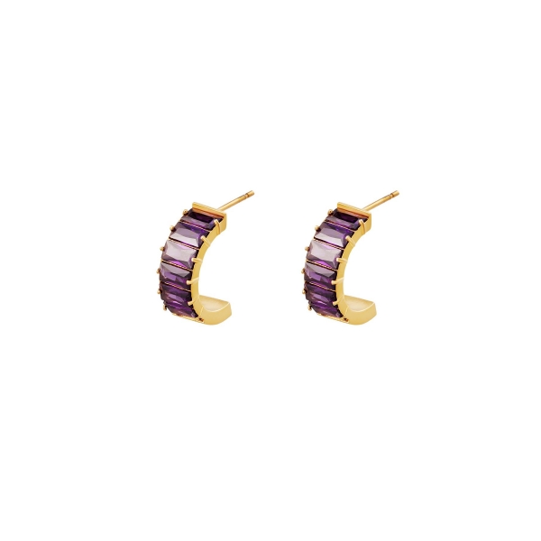 Earrings chunky stone  purple stainless steel