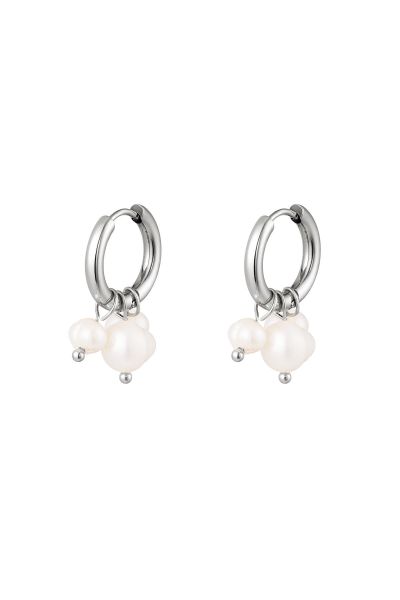 Earrings with dangling pearls silver stainless steel